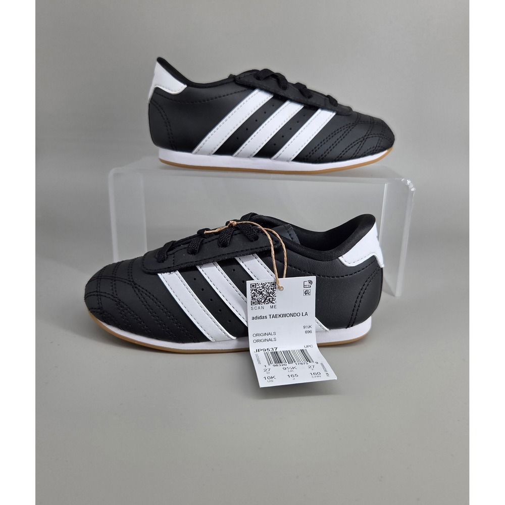 Adidas Taekwondo‎ LA Kids Size 10K Black White Leather Sneakers Gum Sole JP9537